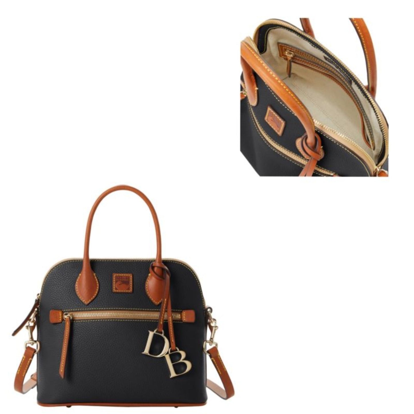 PEBBLE GRAIN DOMED SATCHEL - (BLACK)
