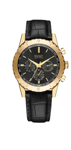 Men's Gold Round Watch w/ Black Dial