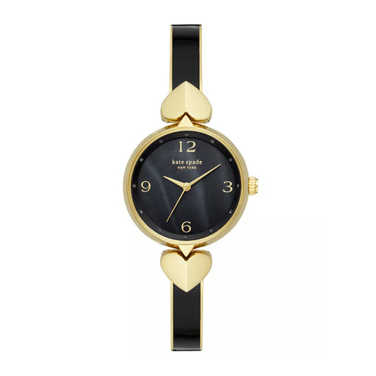 30MM LADIES HOLLIS THREE HAND GOLD TONE STAINLESS STEEL BANGLE WATCH - (BLACK)