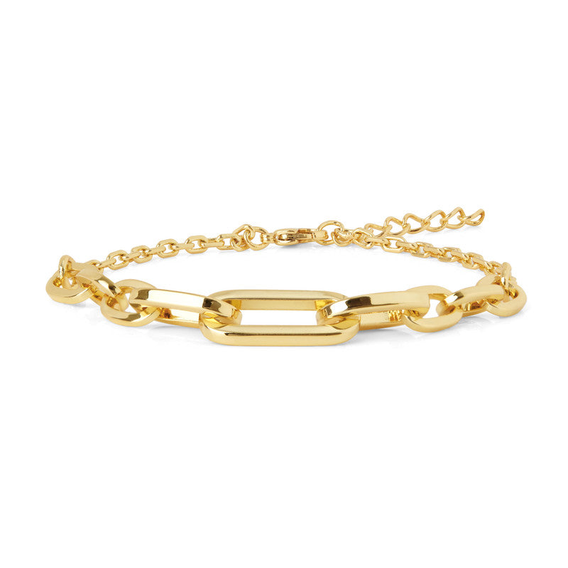 Woman's Gold Rectangle Watch & Gold Paperclip Bracelet