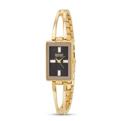 Woman's Gold Rectangle Watch & Gold Paperclip Bracelet