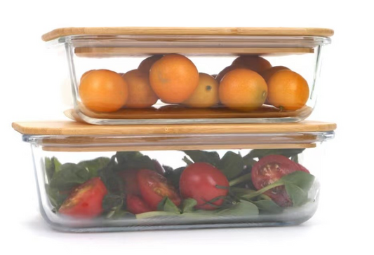 4pc Glass Rectangular Storage Sets with Bamboo Lids
