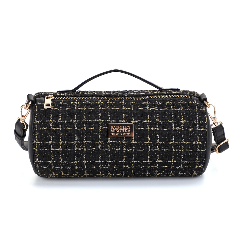 BADGLEY MISCHKA Tweed Barrel Bag