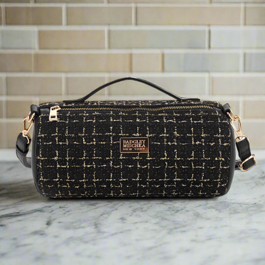 BADGLEY MISCHKA Tweed Barrel Bag