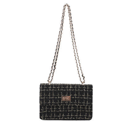 Tweed Chain Shoulder Bag and Gold Double Strand Paperclip Necklace